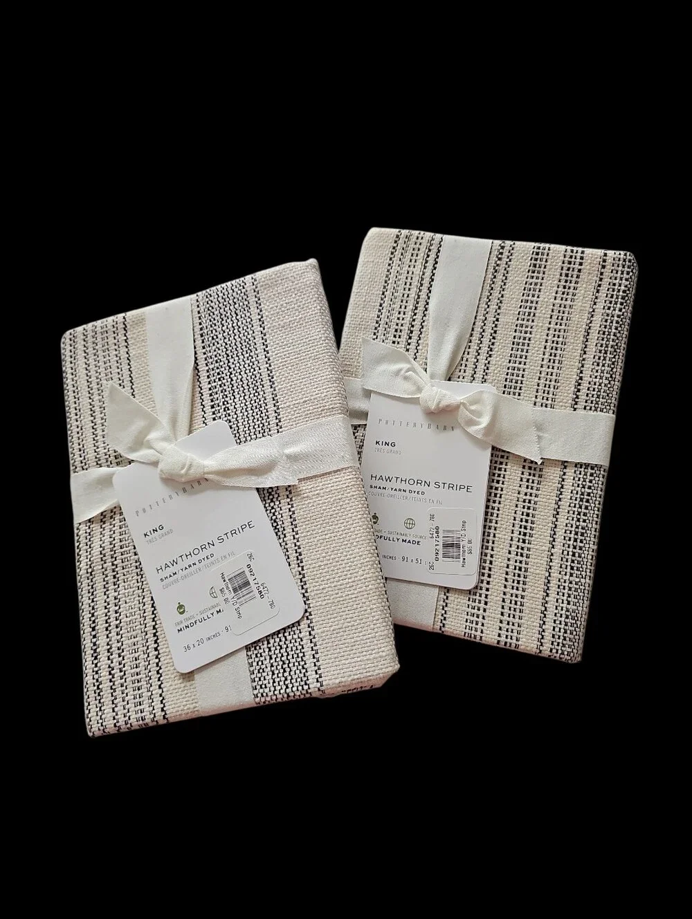 Pottery Barn Hawthorn Stripe  Comforter Sham King Size Set Of 2 NWT